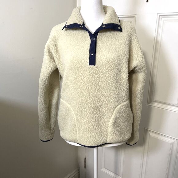 J.Crew Vintage Fleece Polartec® Sherpa Fleece Half-snap Pullover Beige Blue XXS - Picture 2 of 10